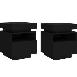vidaXL - LED Nachtkastjes met lade - Zwart - Bewerkt hout - 40x39x48.5 cm - 2 st