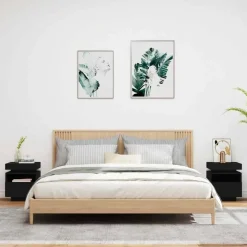 vidaXL - LED Nachtkastjes met lade - Zwart - Bewerkt hout - 40x39x48.5 cm - 2 st