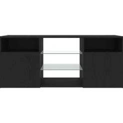 vidaXL - LED TV-meubel met 2 deuren - Zwart eiken - Hout en glas - 120x30x50 cm