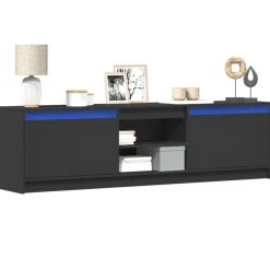 vidaXL - LED TV-meubel met 4 deuren en 2 vakken - Zwart - Hout - 180x34x50 cm