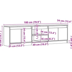 vidaXL - LED TV-meubel met 4 deuren en 2 vakken - Zwart - Hout - 180x34x50 cm