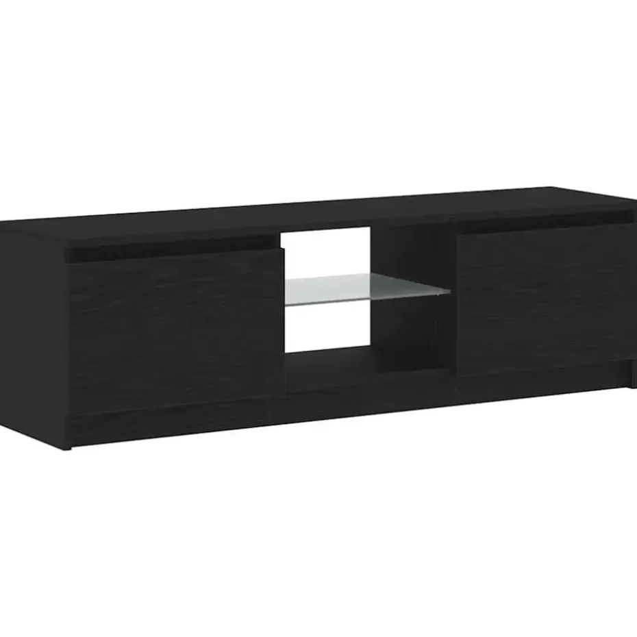 vidaXL - LED TV-meubel met 2 deuren - Zwart eiken - Hout en glas - 120x30x36 cm