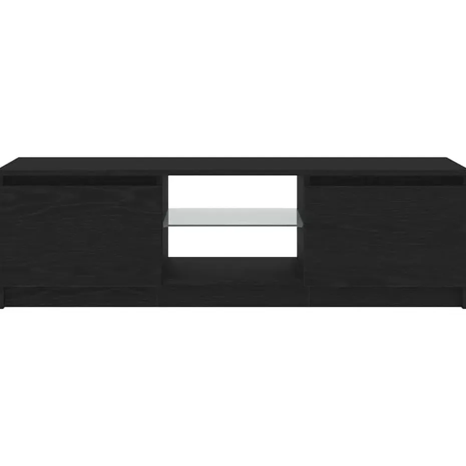 vidaXL - LED TV-meubel met 2 deuren - Zwart eiken - Hout en glas - 120x30x36 cm