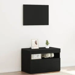 vidaXL - LED TV-meubel met deur - Zwart eiken - Hout - 60x35x40 cm