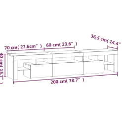 vidaXL - LED TV-meubel met 3 deuren en glas legplanken - Wit - 200x36.5x40 cm