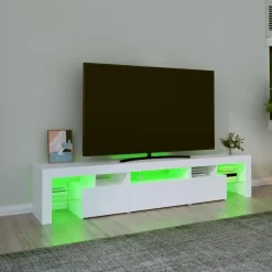 vidaXL - LED TV-meubel met 3 deuren en glas legplanken - Wit - 200x36.5x40 cm