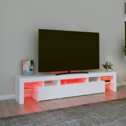 vidaXL - LED TV-meubel met 3 deuren en glas legplanken - Wit - 200x36.5x40 cm