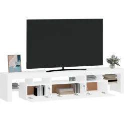 vidaXL - LED TV-meubel met 3 deuren en glas legplanken - Wit - 200x36.5x40 cm