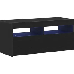 vidaXL - LED TV-meubel met deur - Zwart eiken - Hout - 90x35x40 cm