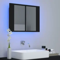 vidaXL - Led-spiegelkast - Zwart - Bewerkt hout