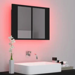 vidaXL - Led-spiegelkast - Zwart - Bewerkt hout