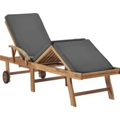 vidaXL - Ligbed - Grijs - Teakhout