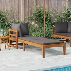 vidaXL - Ligbed met 1 armleuning - Grijs - Acaciahout