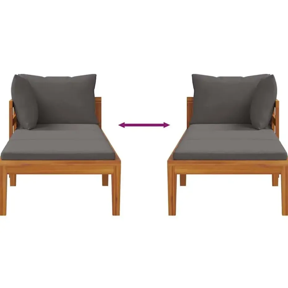 vidaXL - Ligbed met 1 armleuning - Grijs - Acaciahout