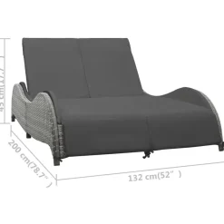 vidaXL - Ligstoel - Antraciet - Poly rattan - 200 x 132 x 45 cm