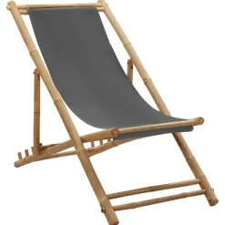 vidaXL - Ligstoel - Donkergrijs - Bamboe en canvas