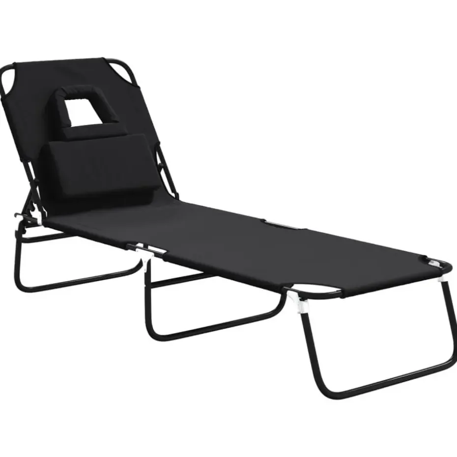 vidaXL - Ligstoel - Zwart - Staal
