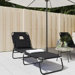 vidaXL - Ligstoel - Zwart - Staal