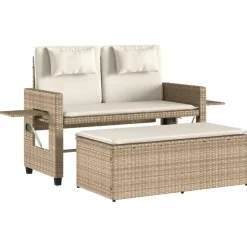 vidaXL - Loungebanken Verstelbare met crème kussens - Beige - 113x61x87 cm