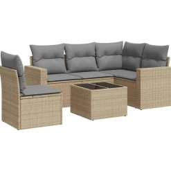vidaXL - Loungeset - Beige - Poly rattan - 6 stuks - Met kussens