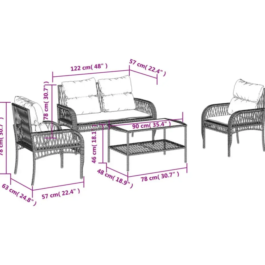 vidaXL - Loungeset - Beige - Poly rattan