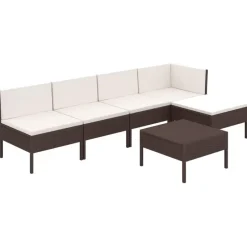 vidaXL - Loungeset - Bruin - Poly rattan - 6 stuks - Met kussens