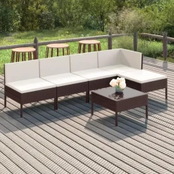 vidaXL - Loungeset - Bruin - Poly rattan - 6 stuks - Met kussens