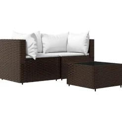 vidaXL - Loungeset - Bruin - Poly rattan - 3 stuks - Met kussens