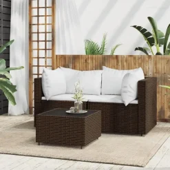 vidaXL - Loungeset - Bruin - Poly rattan - 3 stuks - Met kussens