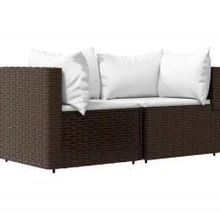 vidaXL - Loungeset - Bruin - Poly rattan - 3 stuks - Met kussens