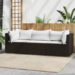 vidaXL - Loungeset - Bruin - Poly rattan - 3 stuks - Met kussens