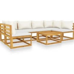 vidaXL - Loungeset - Crème - Acaciahout - 7 stuks - Met kussens