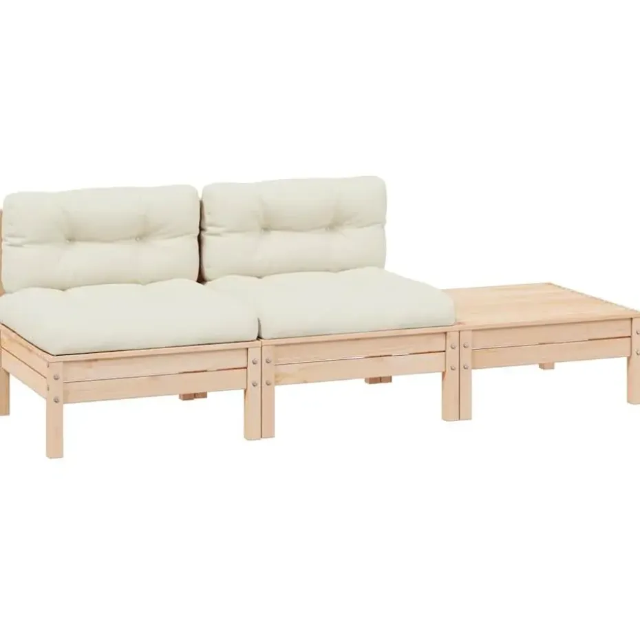 vidaXL - Loungeset - Crème - Grenenhout - 3 stuks - Met kussens