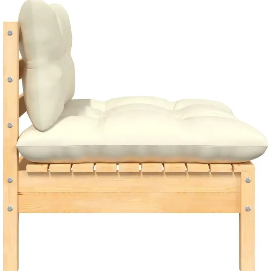 vidaXL - Loungeset - Crème - Grenenhout - 3 stuks - Met kussens