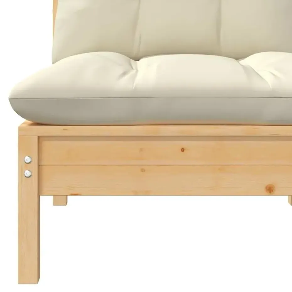 vidaXL - Loungeset - Crème - Grenenhout - 3 stuks - Met kussens