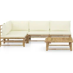 vidaXL - Loungeset - Crèmewitte - Bamboe - 5 stuks - Met kussens