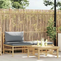 vidaXL - Loungeset - Donkergrijze - Bamboe - 3 stuks - Met kussens