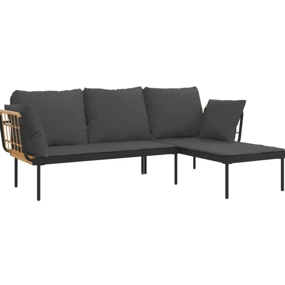 vidaXL - Loungeset - Donkergrijs - Poly rattan - 3 stuks - Met kussens