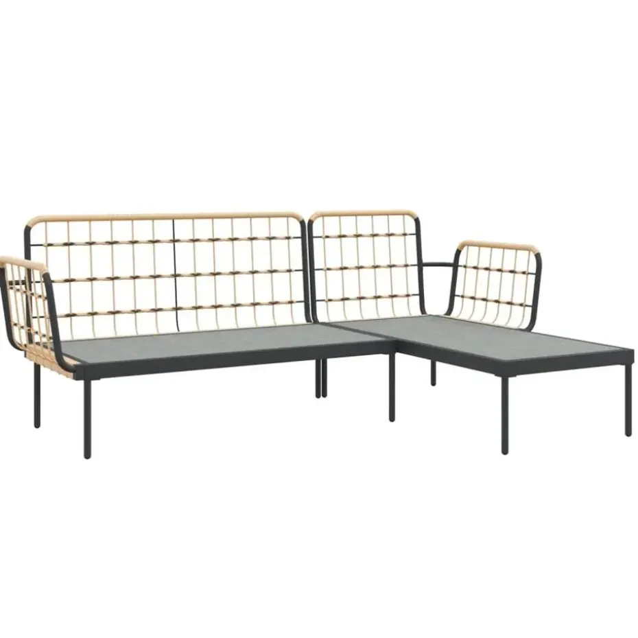 vidaXL - Loungeset - Donkergrijs - Poly rattan - 3 stuks - Met kussens