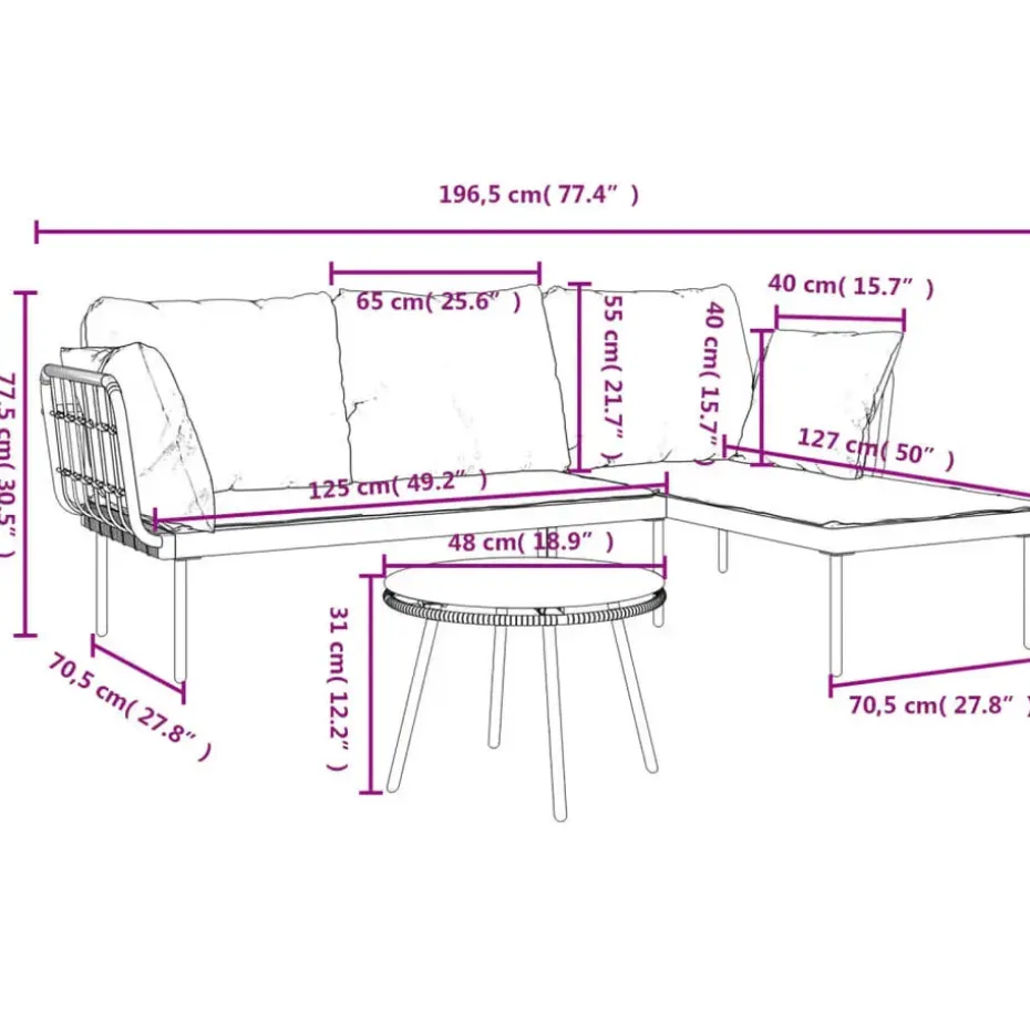 vidaXL - Loungeset - Donkergrijs - Poly rattan - 3 stuks - Met kussens