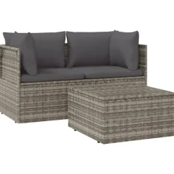vidaXL - Loungeset - Grijs - Poly rattan - 3 stuks - Met kussens