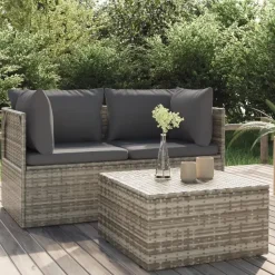 vidaXL - Loungeset - Grijs - Poly rattan - 3 stuks - Met kussens