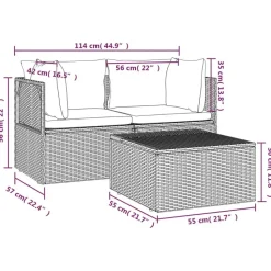 vidaXL - Loungeset - Grijs - Poly rattan - 3 stuks - Met kussens