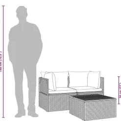 vidaXL - Loungeset - Grijs - Poly rattan - 3 stuks - Met kussens