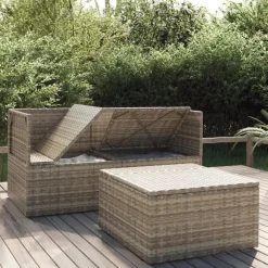 vidaXL - Loungeset - Grijs - Poly rattan - 3 stuks - Met kussens