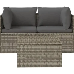 vidaXL - Loungeset - Grijs - Poly rattan - 3 stuks - Met kussens