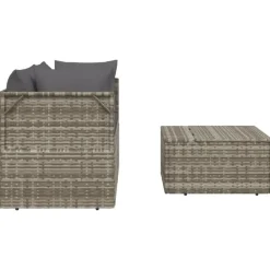 vidaXL - Loungeset - Grijs - Poly rattan - 3 stuks - Met kussens