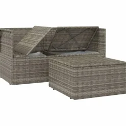 vidaXL - Loungeset - Grijs - Poly rattan - 3 stuks - Met kussens