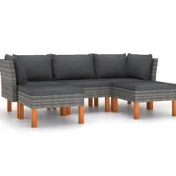 vidaXL - Loungeset - Grijs - Poly rattan - 5 stuks - Met kussens