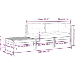 vidaXL - Loungeset - Grijs - Grenenhout - 3 stuks - Met kussens